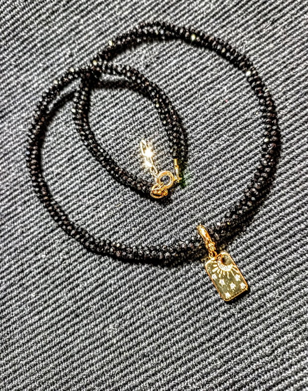 Colier vermeil X3 spinel negru charm argint placat cu aur cu mesaj minimalist boho chic trendy - Transport gratuit