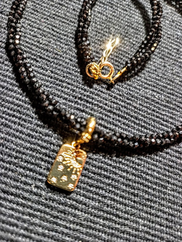 Colier vermeil X3 spinel negru charm argint placat cu aur cu mesaj minimalist boho chic trendy - Transport gratuit