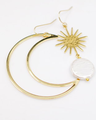 SILENT MOON Cercei asimetrici soare si luna, din inox, cercei lungi, cercei statement, cercei handmade
