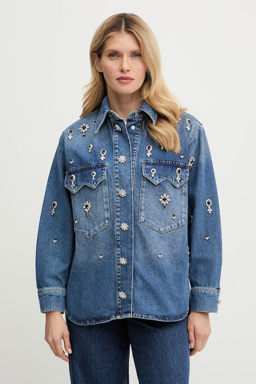 AllSaints cămașă jeans culoarea bleumarin, cu guler clasic, regular, W121PD