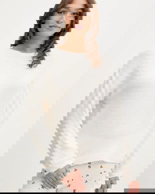 United Colors of Benetton longsleeve de pijama culoarea bej, 3Q413M08A