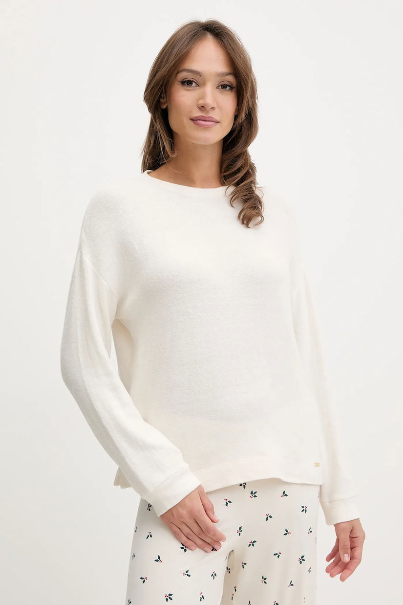 United Colors of Benetton longsleeve de pijama culoarea bej, 3Q413M08A