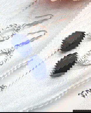 Cercei handmade cu pietre semipretioase - agate albastre (cod1351)