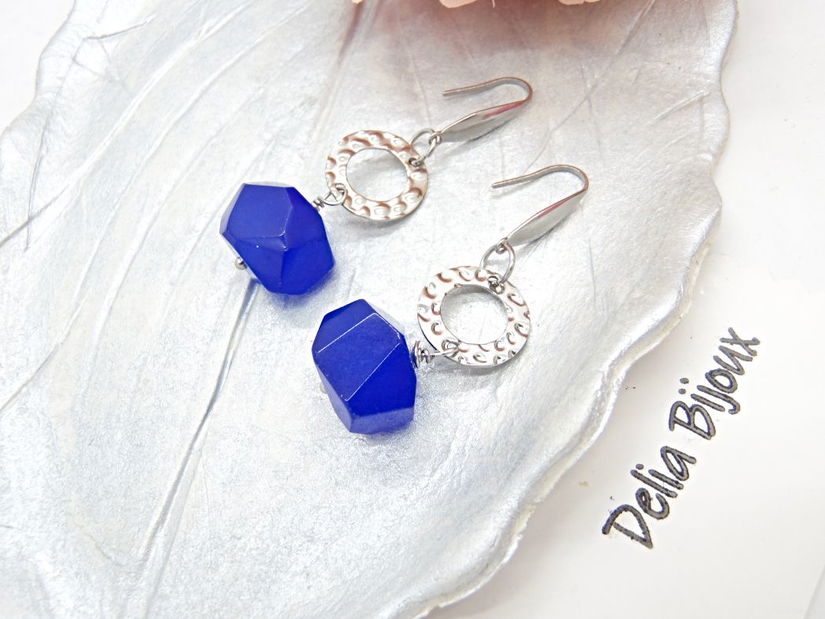 Cercei handmade cu pietre semipretioase - agate albastre (cod1351)