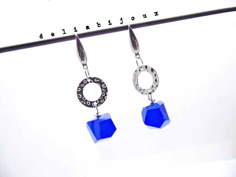 Cercei handmade cu pietre semipretioase - agate albastre (cod1351)