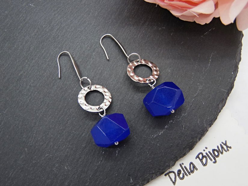 Cercei handmade cu pietre semipretioase - agate albastre (cod1351)