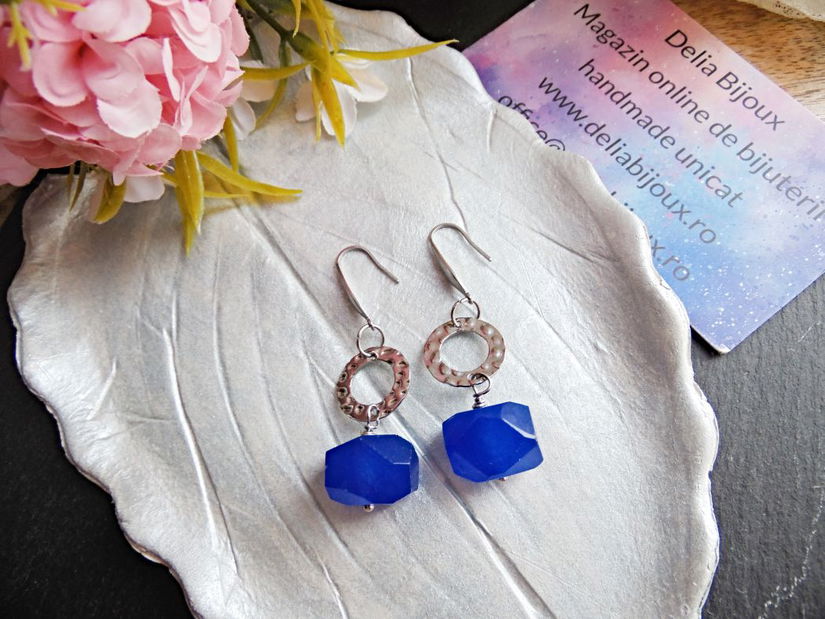 Cercei handmade cu pietre semipretioase - agate albastre (cod1351)