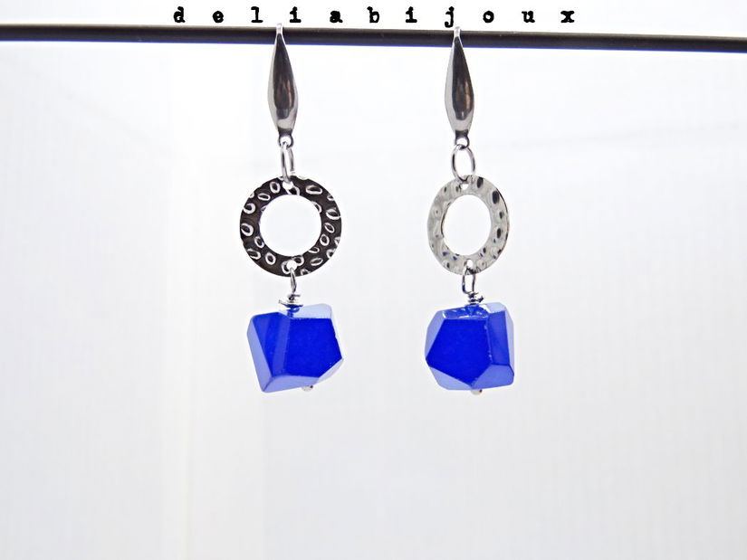 Cercei handmade cu pietre semipretioase - agate albastre (cod1351)