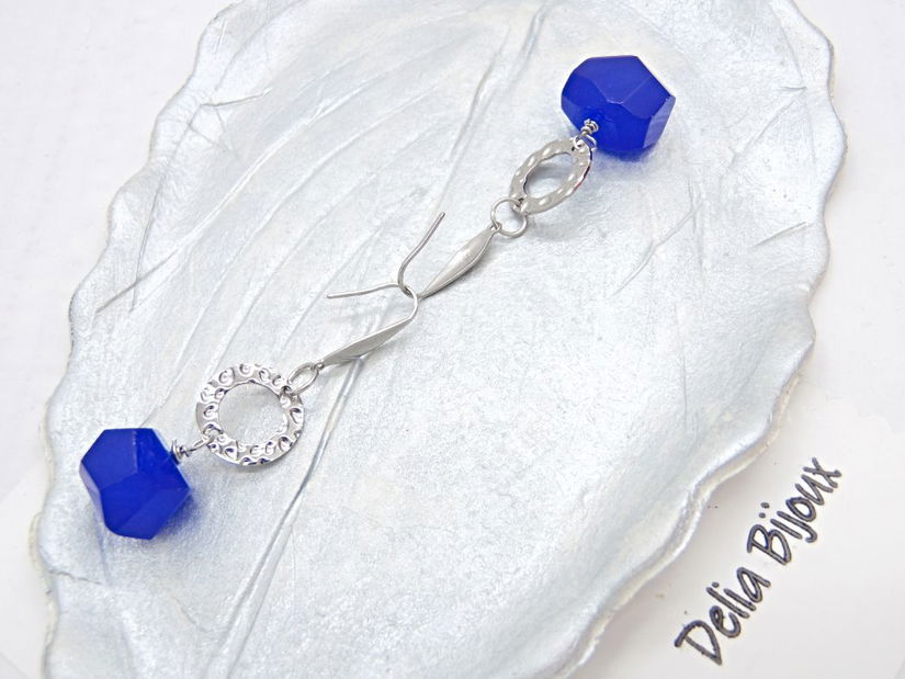 Cercei handmade cu pietre semipretioase - agate albastre (cod1351)