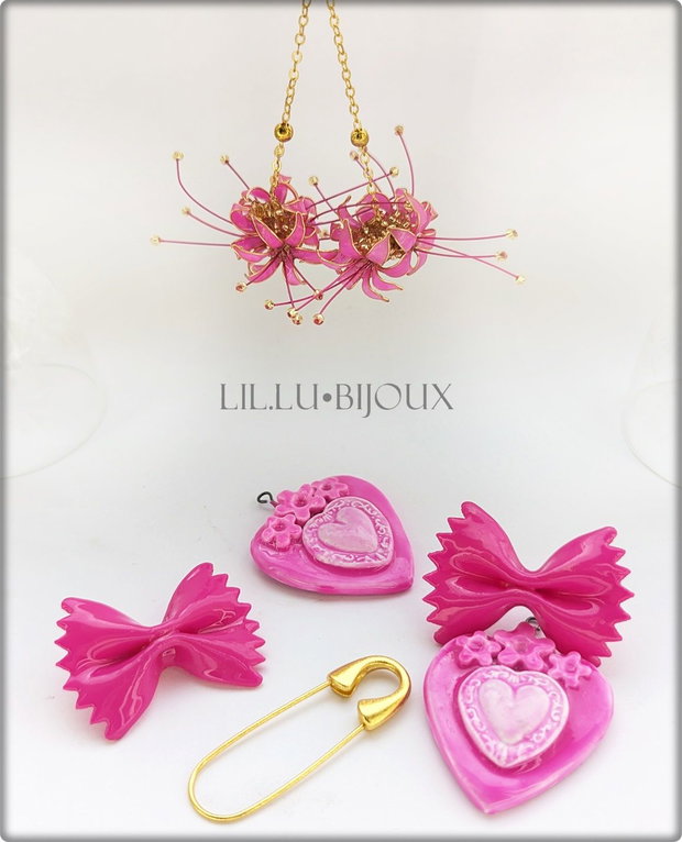 CERCEI FARFALLE SUGAR BLOOM Cercei 3 in1 cu Fundiță, Inimă și Flori, Bijuterii Unicat LIL.LU.BIJOUX Handmade