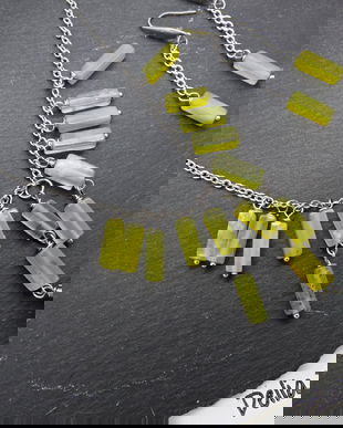 Set Bijuterii cu Jad & Angelit Lucrat Manual Oțel Inoxidabil (cod1352)