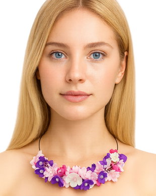 Colier handmade statement cu flori multicolore (cod1349)