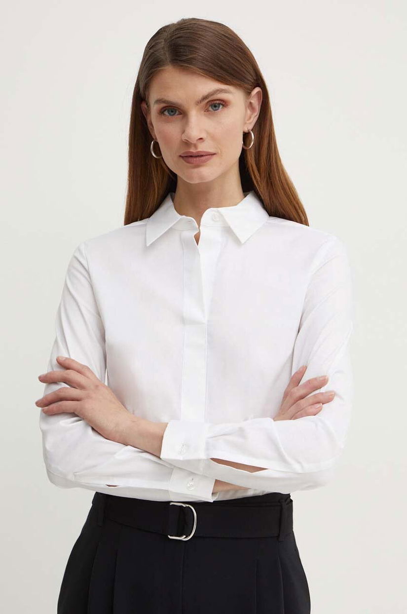 BOSS cămașă Bashinah femei, culoarea alb, cu guler clasic, slim