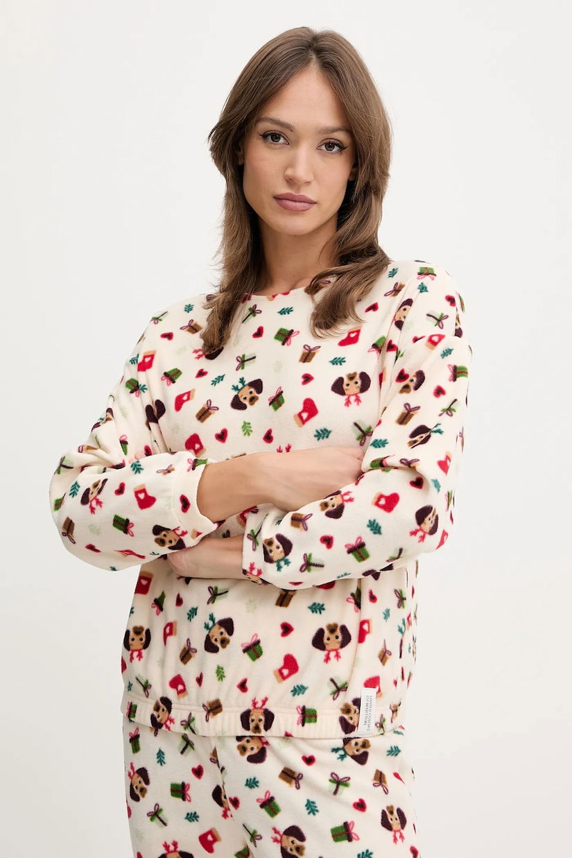 United Colors of Benetton longsleeve de pijama culoarea bej, 39EZ3M087