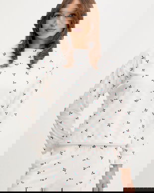 United Colors of Benetton longsleeve de pijama culoarea bej, 312W3M07W