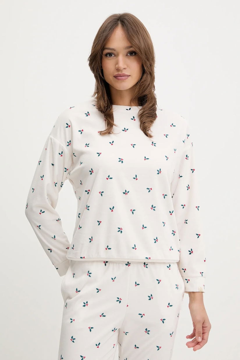 United Colors of Benetton longsleeve de pijama culoarea bej, 312W3M07W