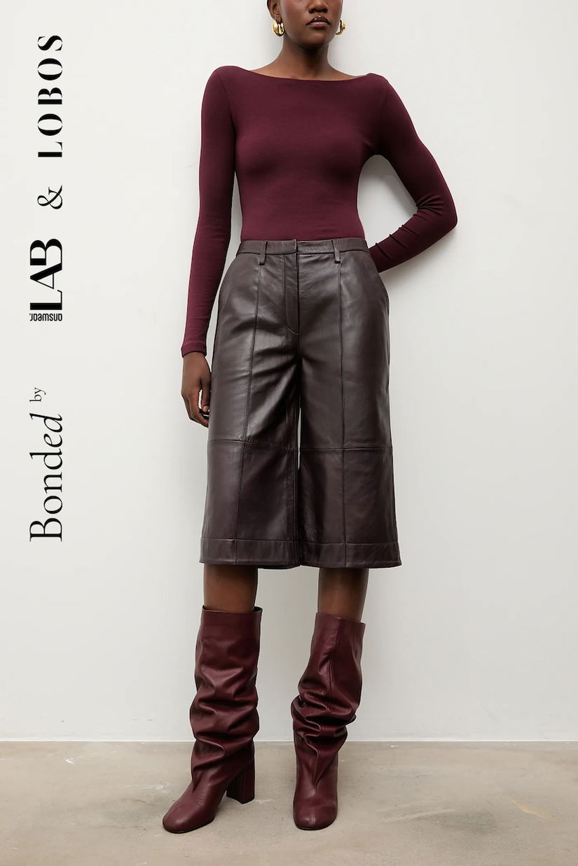 Bonded by Answear.LAB & LOBOS pantaloni de piele culoarea bordo, lat, high waist