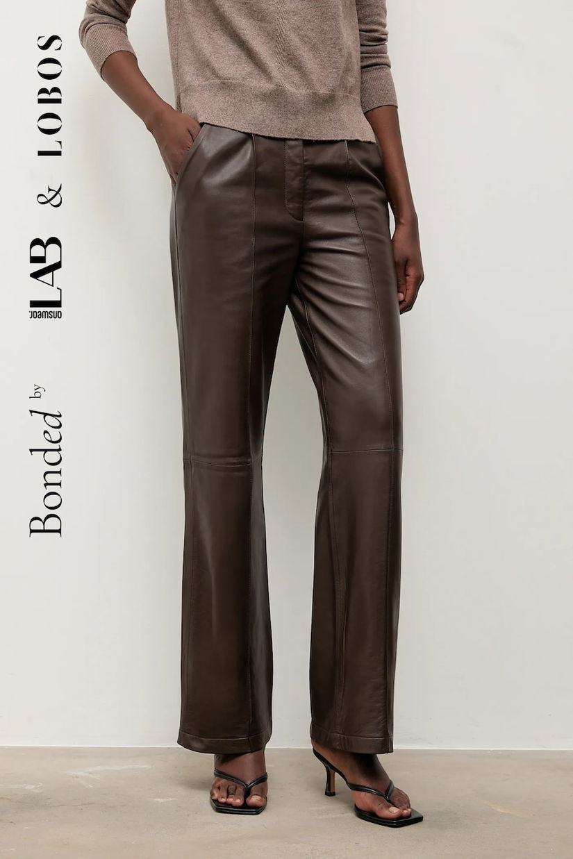 Bonded by Answear.LAB & LOBOS pantaloni de piele culoarea maro, lat, high waist