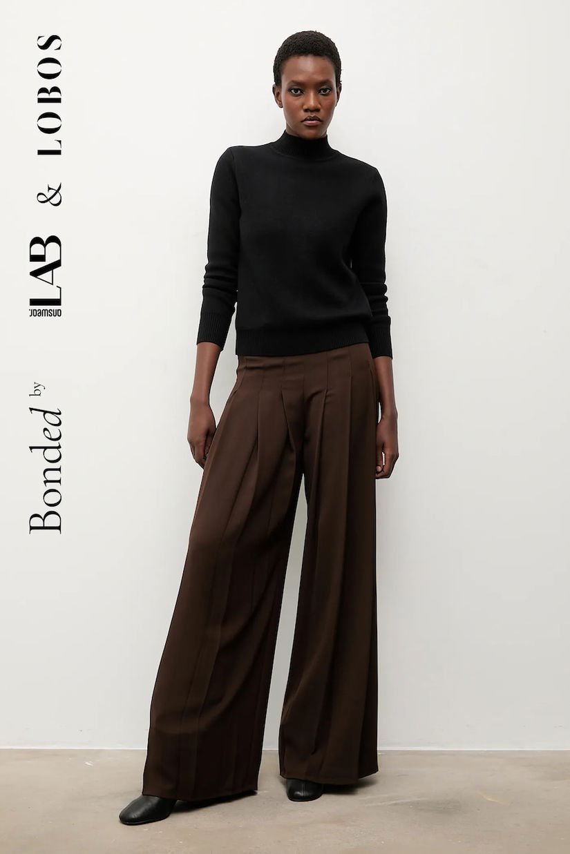 Bonded by Answear.LAB & LOBOS pantaloni culoarea maro, lat, high waist