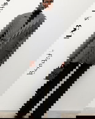 Answear.LAB sacou din lana culoarea gri, un singur rand de nasturi, neted