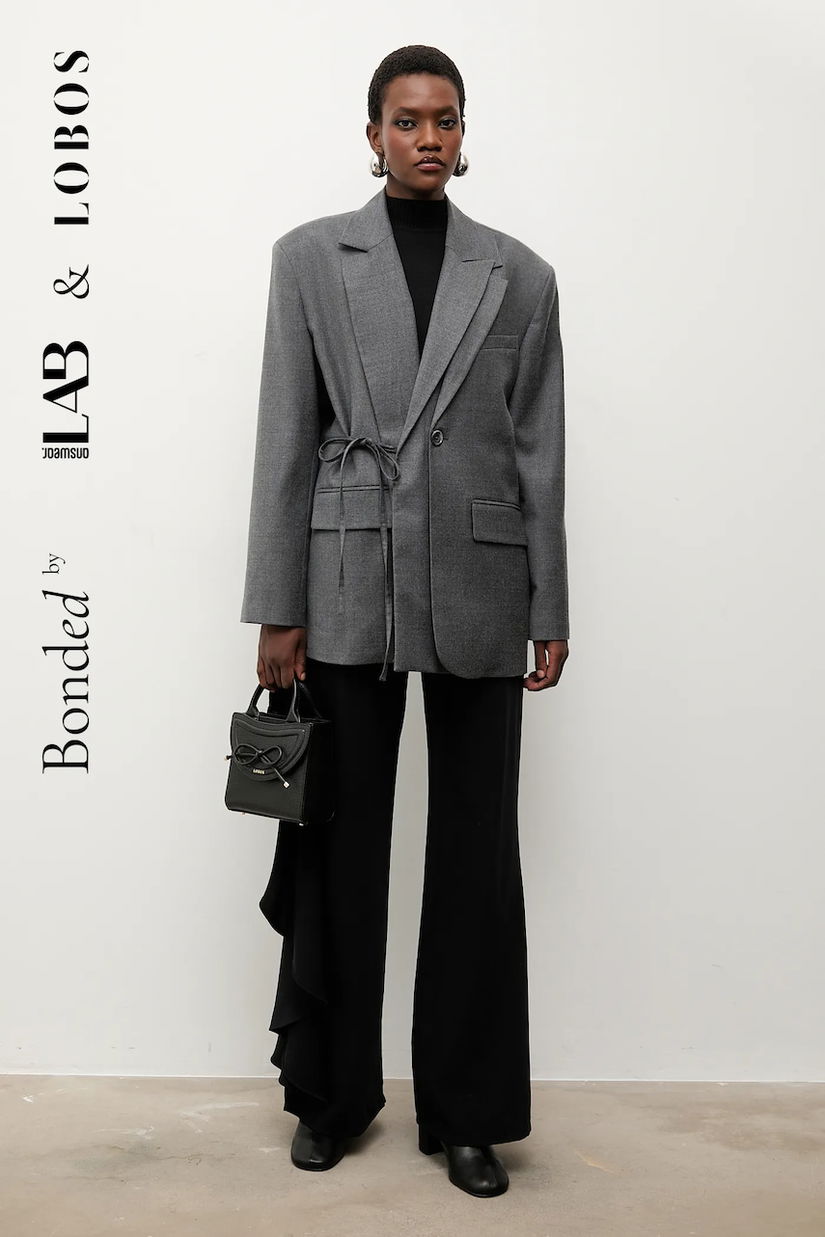 Bonded by Answear.LAB & LOBOS sacou din lana culoarea gri, un singur rand de nasturi, neted