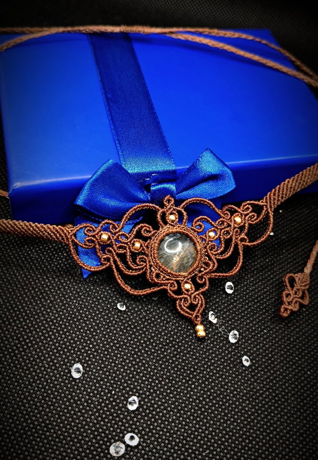 Micromacrame Choker Bohemian Cu Cuart
