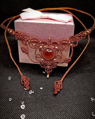 Colier fairy frunze micromacrame Carneol