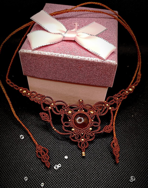 Colier fairy frunze micromacrame Carneol