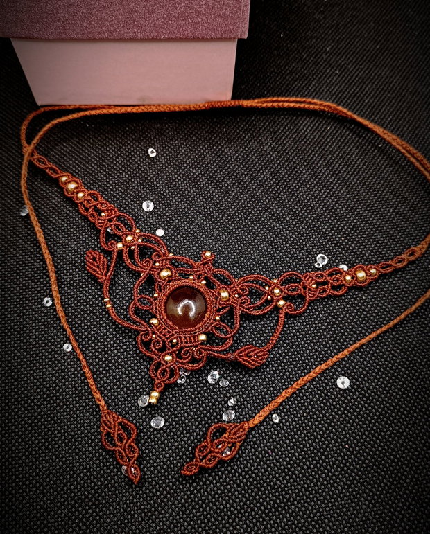 Colier fairy frunze micromacrame Carneol
