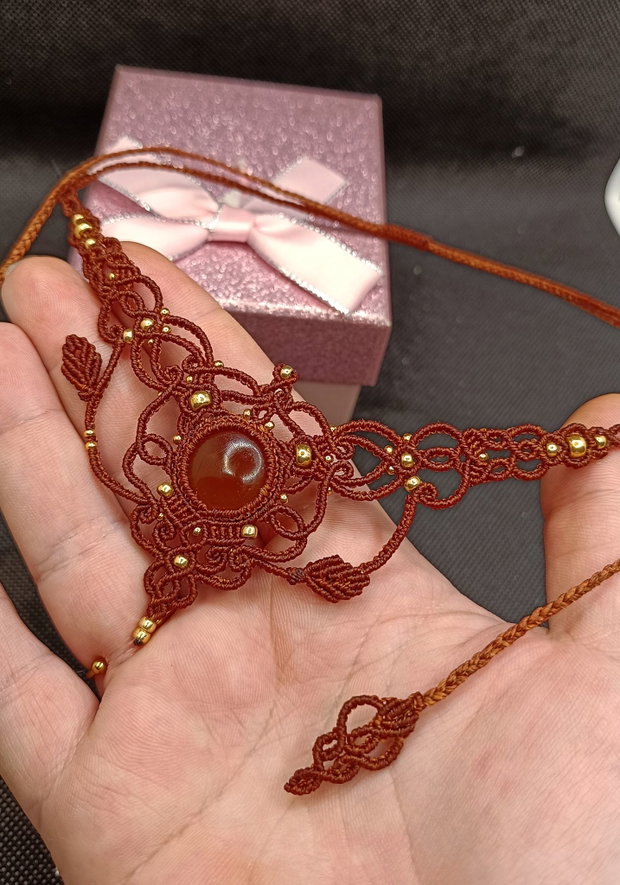 Colier fairy frunze micromacrame Carneol