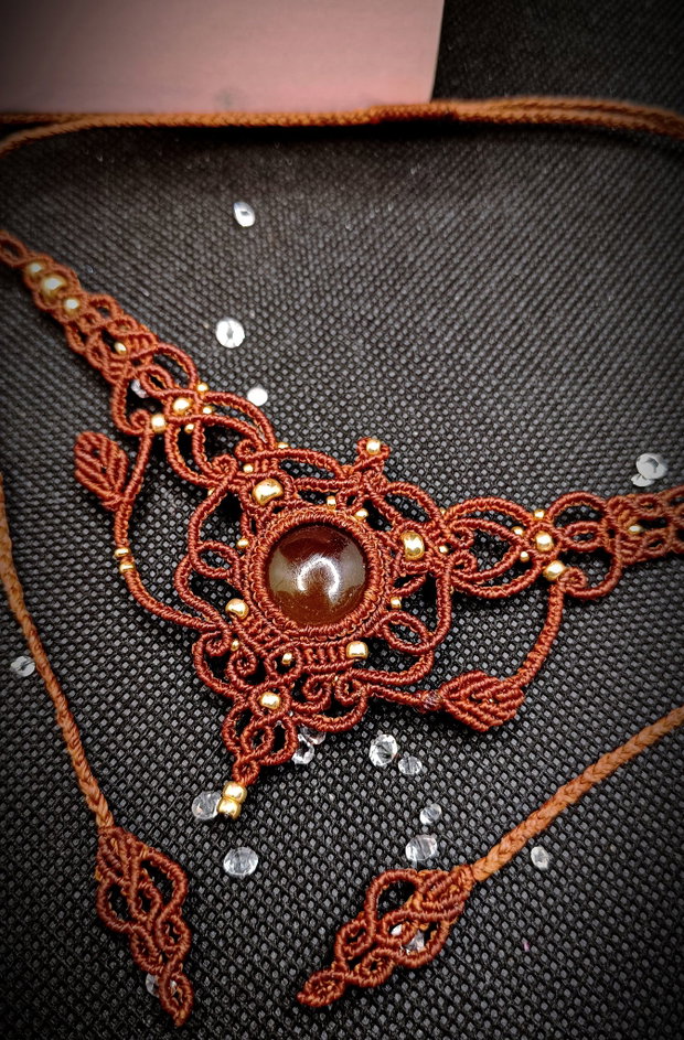 Colier fairy frunze micromacrame Carneol