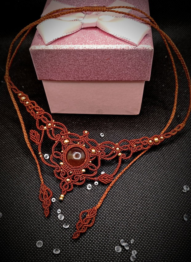 Colier fairy frunze micromacrame Carneol