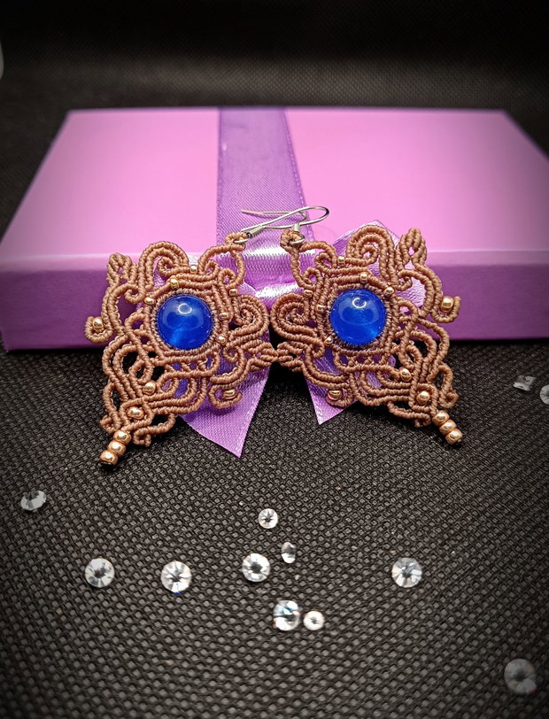 Cercei micromacrame cu jad albastru