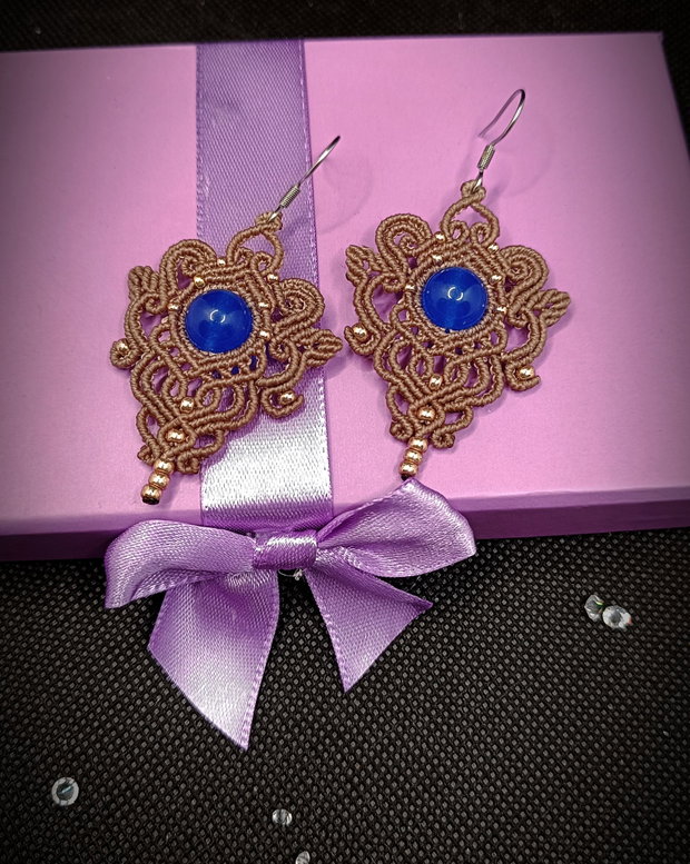 Cercei micromacrame cu jad albastru