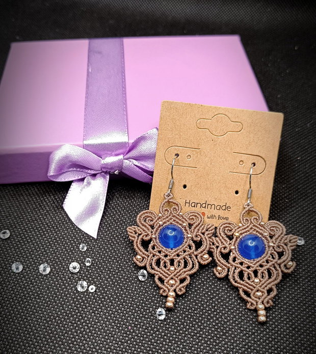 Cercei micromacrame cu jad albastru