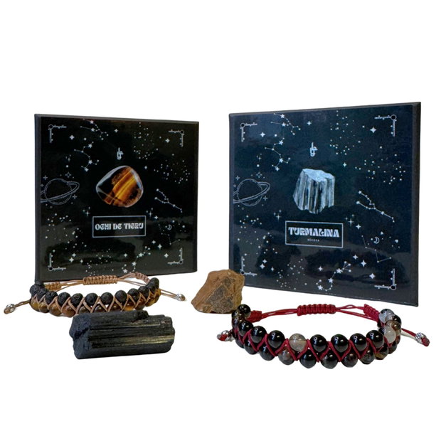 Set barbati cadou bratara si cristal brut - Turmalina neagra