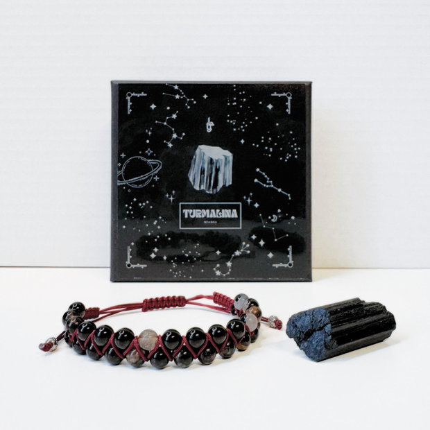 Set barbati cadou bratara si cristal brut - Turmalina neagra