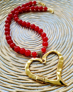 Colier MARTISOR inima Jad rosu