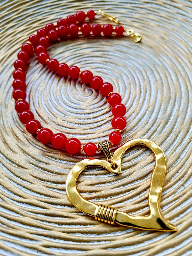 Colier MARTISOR inima Jad rosu