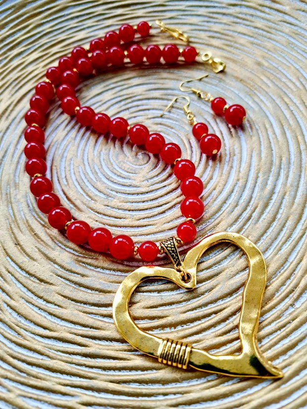 Colier MARTISOR inima Jad rosu