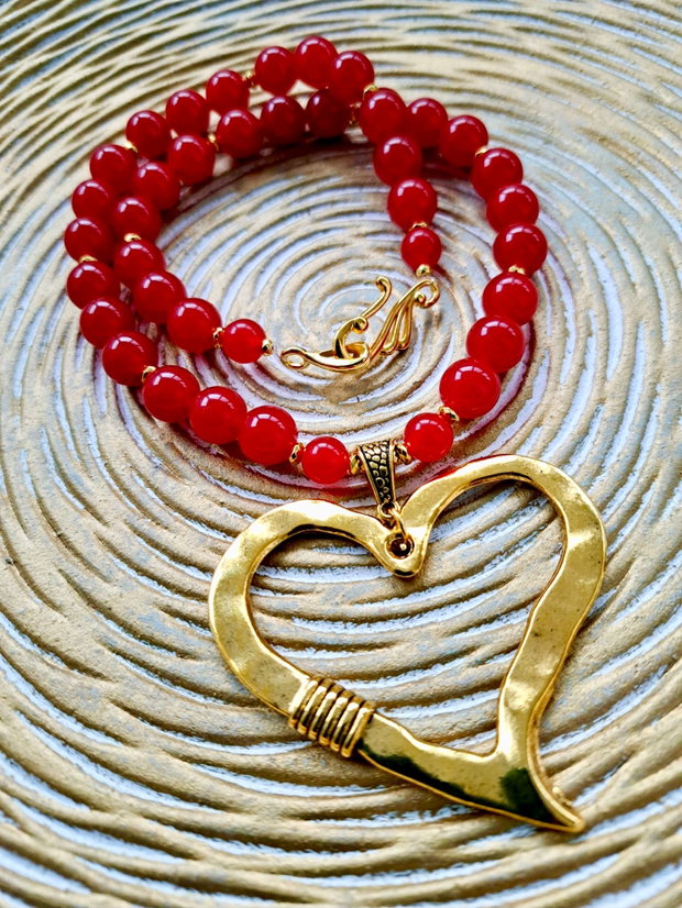 Colier MARTISOR inima Jad rosu