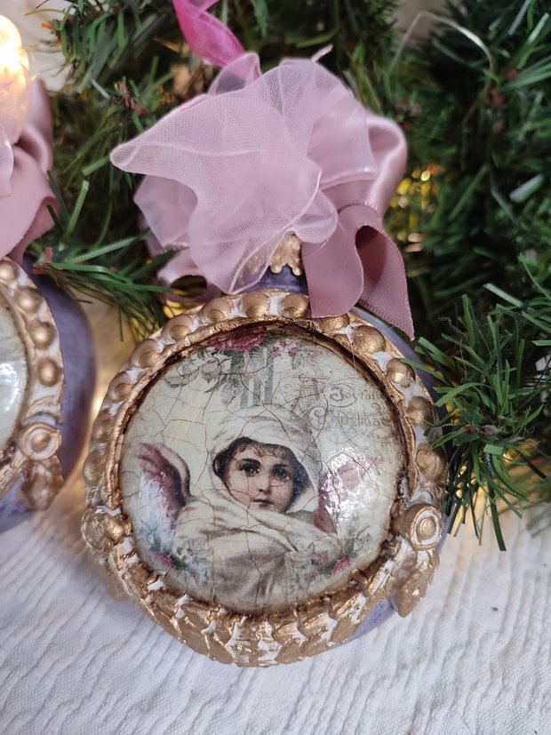 Set de 2 globuri vintage îngeri și vis de Crăciun