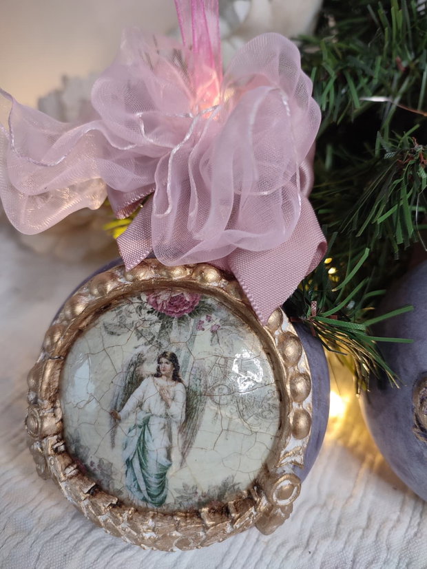 Set de 2 globuri vintage îngeri și vis de Crăciun