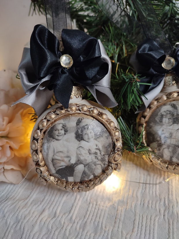 Set de 2 globuri vintage amintiri în alb și negru