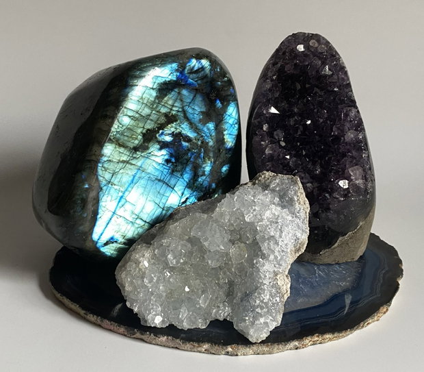Set Cristale - Labradorit&Ametist&Celestina - Decoratiune Pietre Semipretioase