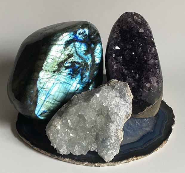 Set Cristale - Labradorit&Ametist&Celestina - Decoratiune Pietre Semipretioase
