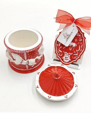 Set decorativ de Craciun pictat manual, carusel rosu alb, 4556