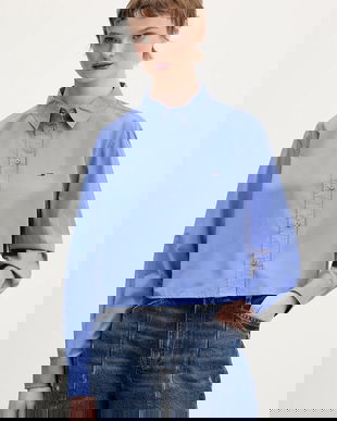 Tommy Jeans camasa din bumbac culoarea violet, cu guler clasic, relaxed, DW0DW22078