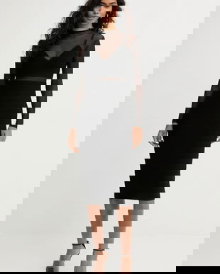 Herve Leger rochie Noelle culoarea negru, midi, mulata, HLS8551011