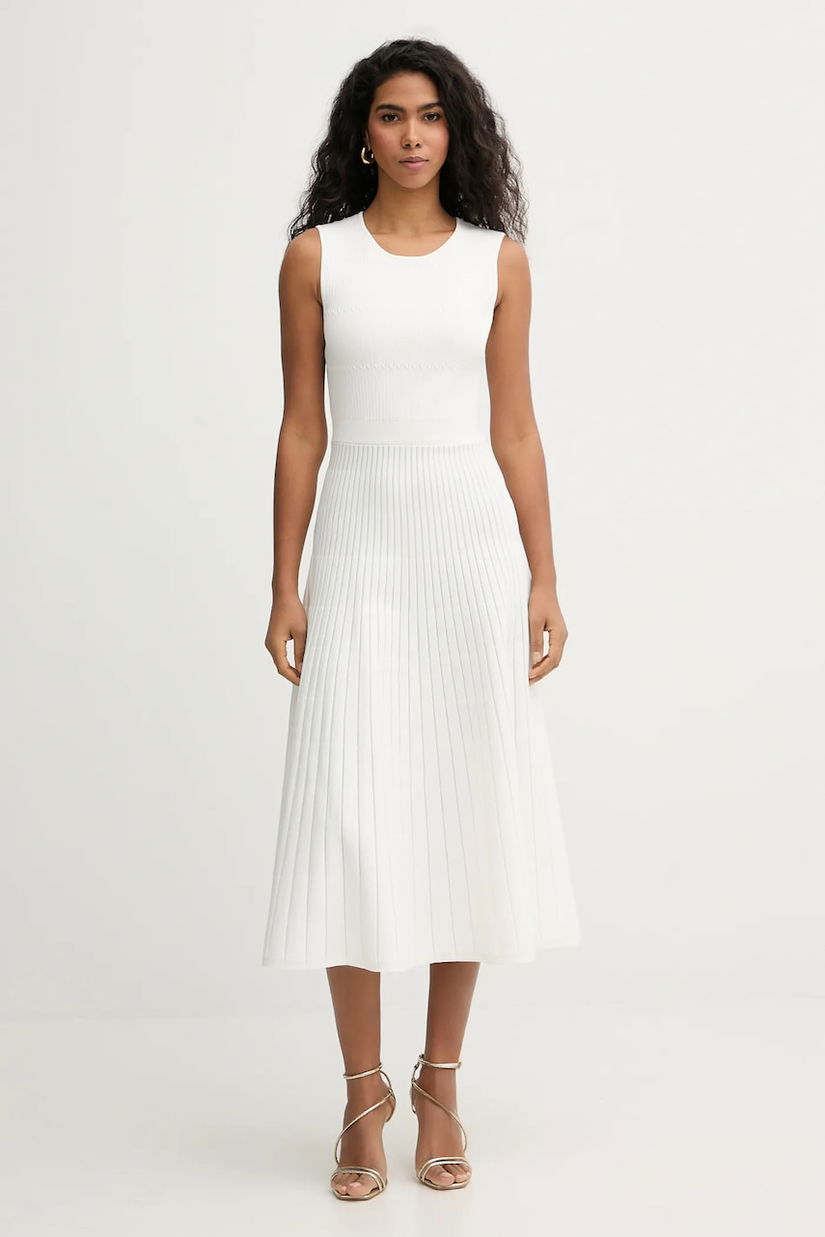 Herve Leger rochie Cassia culoarea bej, midi, evazati, DMC8548625